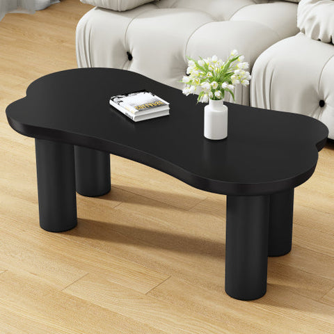 Rootz Coffee Table - Irregular Bone-Shaped - MDF Table - Floor Protection - 113cm x 58cm x 40.5cm - Modern Black Design