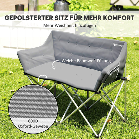Rootz Folding Chair 2 Seat - Camping Chair - Foldable Chairs - Holds 240kg - Grey - 120cm x 57cm x 95cm