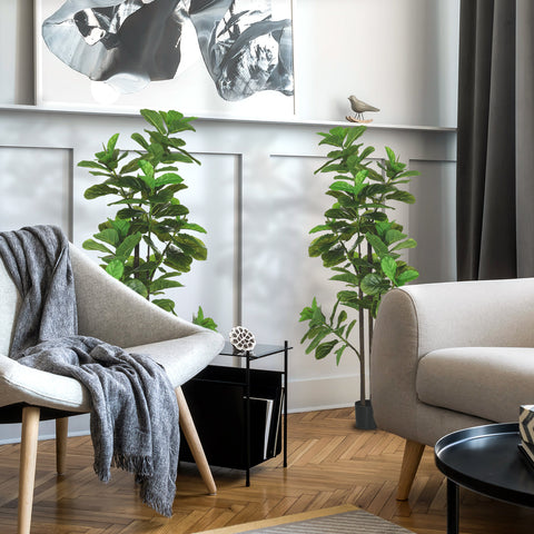 Rootz Set of 2 Artificial Plants - Fiddle Leaf Fig - Ficus Lyrata - Flawless Reality - Height 180cm with Pot - Ø17.5 x 14.5H cm