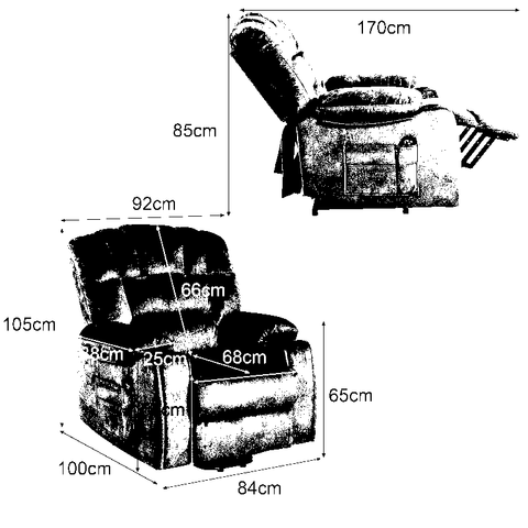 Rootz Massage Chair Velvet Recliner - Electric Adjustable Chair - Heated Recliner - Ultimate Comfort for Elderly - 84cm x 100cm x 105cm