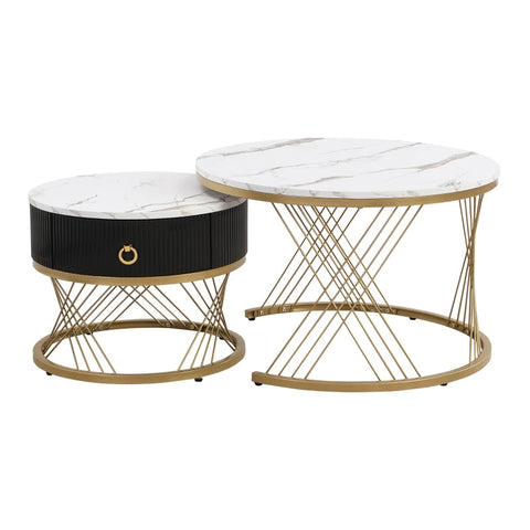 Rootz Modular Coffee Table Set - Marble Table - Elegant Side Tables - Storage - 70cm x 70cm x 45cm & 50cm x 50cm x 40cm