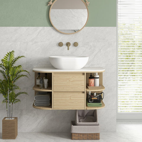 Rootz Bathroom Unit with Sink - Washbasin Cabinet - Soft-Close Drawers - Storage Shelves - MDF - 90cm x 45cm x 46cm