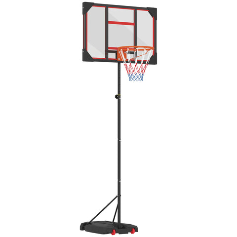 Rootz Children's Basketball Basket - Outdoor Basket - Adjustable Hoop - Height 210-260 cm, Mobile with Wheels, Red - 82cm x 2cm x 53cm
