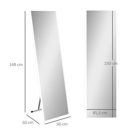 Rootz Standing Mirror - Wall Mirror - Full-length Mirror - Large Mirror - Including Wall Mounting - Tempered Glass - White - 50 cm x 2.9 cm x 150 cm