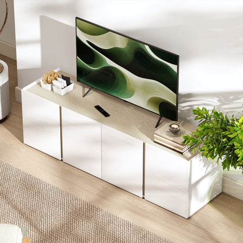 Rootz TV Chest of Drawers - Television Cabinet - Media Console - Soft-Close Doors - Customizable Shelves - High-Gloss White - 135cm x 38cm x 45cm