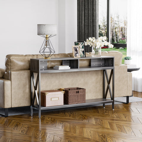 Rootz Console Table - Entrance Table - Industrial Furniture - Sturdy Bottom Shelf - 120 x 23.5 x 75 cm - Gray Wood
