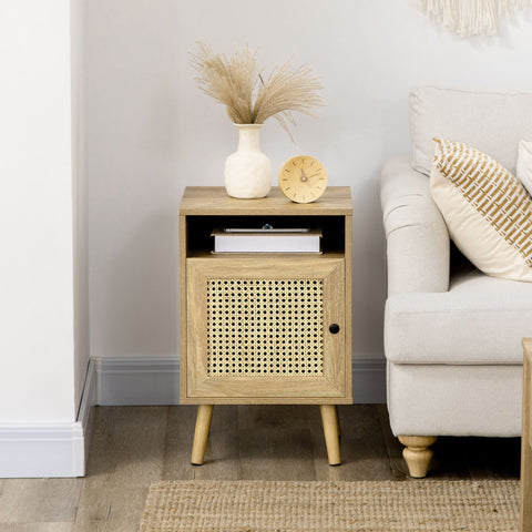 Rootz Bedside Table - Nightstand - Side Table - Ample Storage - 39cm x 35cm x 60cm - Natural Rattan Elements, Viennese Weave