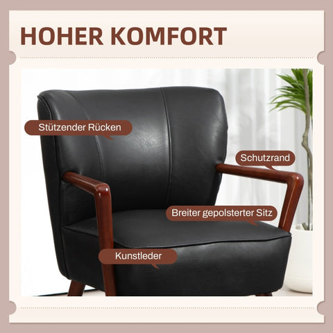 Rootz Accent Chair - Decorative Armchair - Lounge Chair - Faux Leather - 67cm x 77cm x 80cm - Easy Assembly - Rubberwood Frame