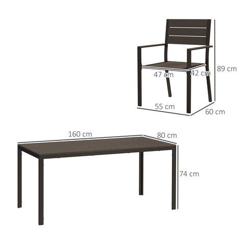 Rootz 7-Part Dining Set - Eating Group - Outdoor Furniture - Comfort Seating - Brown - Table 160cm x 80cm x 74cm