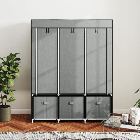 Rootz Fabric Wardrobe - Folding Cabinet - Space-saving Storage - Keeps Clothes Dust-Free - Grey - 125cm x 43cm x 162.5cm