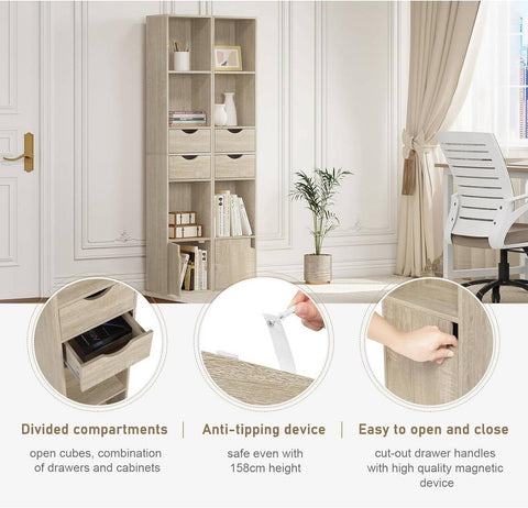 Rootz Modern Multi-Functional Bookcase - Storage Organizer - Display Shelf - Adjustable, Durable, Space-Saving - 30cm x 158cm x 24cm