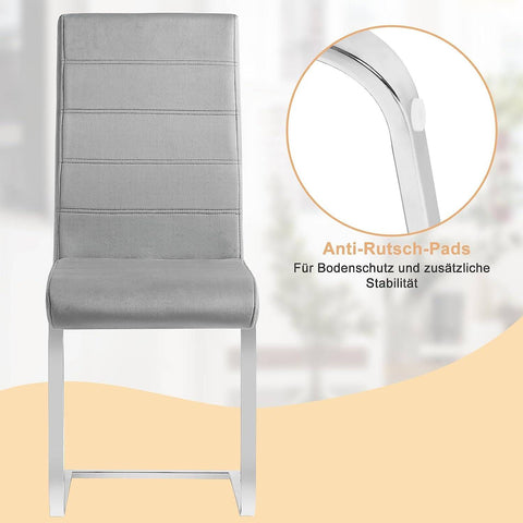 Rootz Dining Room Chairs Set of 6 - Swing Chairs - High Back Chairs - Velvet and Metal - Ergonomic and Stable - Floor Protection - 41cm x 100cm x 55.5cm