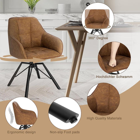Rootz Rotating Dining Chairs - Set of 6 - Swivel Chairs - Armchairs - 360° Swivel, Ergonomic Support, Durable Construction - Vintage Faux Leather - 58.5cm x 82.5cm x 54.5cm