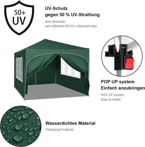 Rootz Ultimate Outdoor Gazebo - Weatherproof Pavilion - Family Tent - Strong Metal Frame - UV Protection - Easy Pop-Up - 3x3m