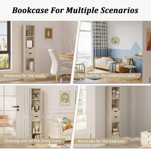 Rootz Modern Multi-Functional Bookcase - Storage Organizer - Display Shelf - Adjustable, Durable, Space-Saving - 30cm x 158cm x 24cm