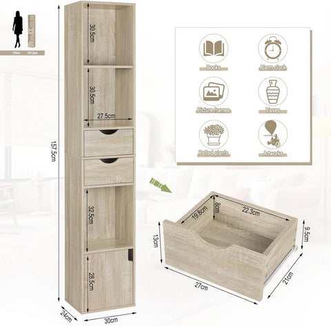 Rootz Modern Multi-Functional Bookcase - Storage Organizer - Display Shelf - Adjustable, Durable, Space-Saving - 30cm x 158cm x 24cm