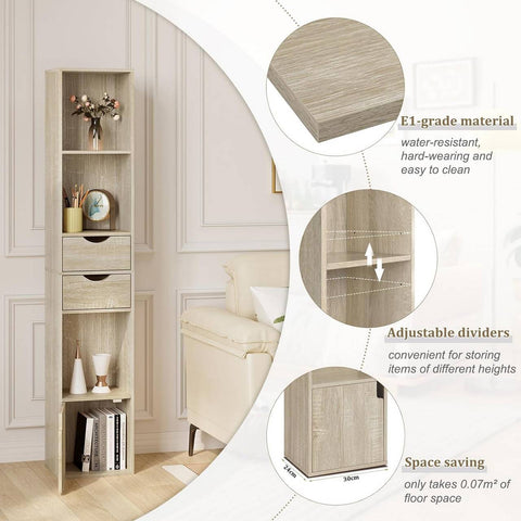 Rootz Modern Multi-Functional Bookcase - Storage Organizer - Display Shelf - Adjustable, Durable, Space-Saving - 30cm x 158cm x 24cm