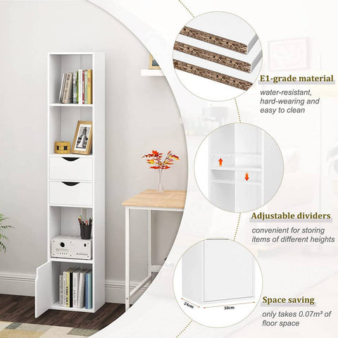 Rootz Modern Multi-Functional Bookcase - Storage Shelf - Display Cabinet - Adjustable, Durable, Space-Efficient - 30cm x 158cm x 24cm