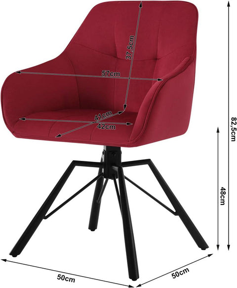 Rootz draaibare eetkamerstoel - roterende stoel - ergonomische stoel - 360° draaibaar, comfortabel ontwerp, stevige constructie - fluweel en metaal - 58,5 cm x 82,5 cm x 54,5 cm