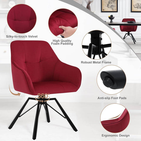 Rootz Swivel Dining Chair - Rotating Chair - Velvet Office Chair - Ergonomic Design - Comfortable Wide Seat - Durable Construction - 58.5cm x 82.5cm x 54.5cm