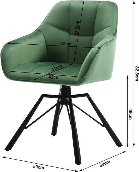 Rootz draaibare eetkamerstoel - draaistoel - fluwelen bureaustoel - ergonomisch ontwerp - luxueus comfort - duurzame constructie - 58,5 cm x 82,5 cm x 54,5 cm
