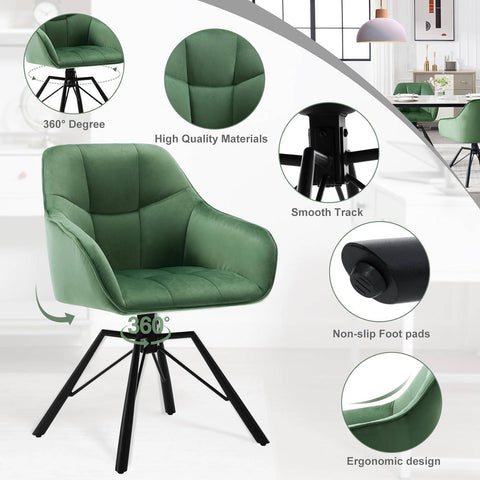 Rootz Swivel Dining Chair - Rotating Chair - Velvet Seat - Ergonomic Design - 360° Swivel - Sturdy Metal Base - 58.5cm x 82.5cm x 54.5cm
