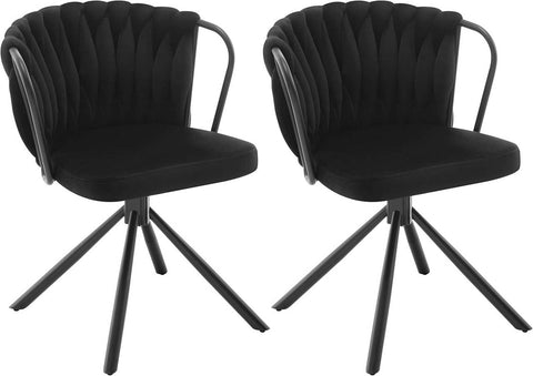 Rootz Dining Chair Set of 2 - Kitchen Chairs - Upholstered & Swivel Chairs - Velvet Seat - Comfortable 360° Rotation - 65 x 74.5 x 62.5 cm - Black