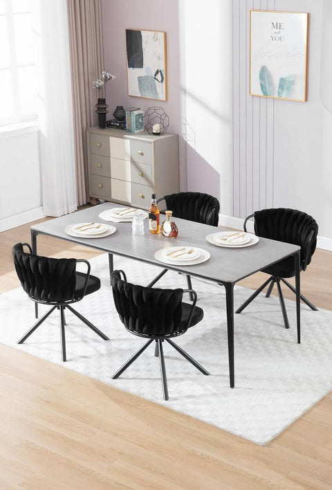 Rootz Dining Chair Set of 2 - Kitchen Chairs - Upholstered & Swivel Chairs - Velvet Seat - Comfortable 360° Rotation - 65 x 74.5 x 62.5 cm - Black