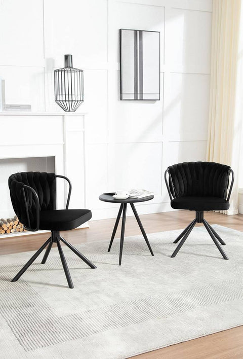 Rootz Dining Chair Set of 2 - Kitchen Chairs - Upholstered & Swivel Chairs - Velvet Seat - Comfortable 360° Rotation - 65 x 74.5 x 62.5 cm - Black