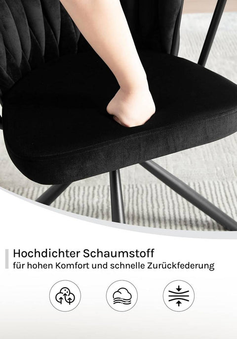 Rootz Dining Chair Set of 2 - Kitchen Chairs - Upholstered & Swivel Chairs - Velvet Seat - Comfortable 360° Rotation - 65 x 74.5 x 62.5 cm - Black