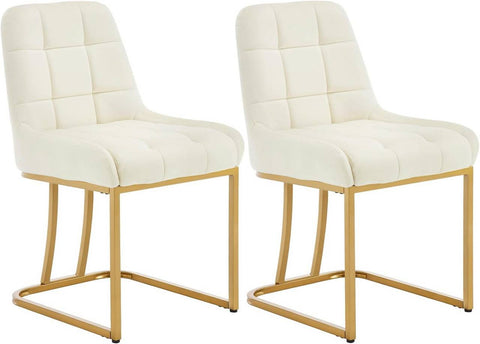 Rootz 2 Piece Set Dining Chairs - Kitchen Chair - Upholstered Chair - Ergonomic Metal Frame - White- Velvet - 84cm x 39cm x 45cm
