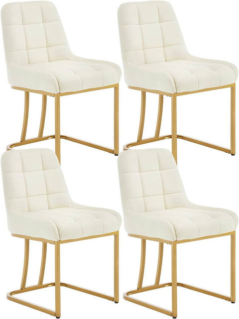 Rootz 4 Piece Set Dining Chairs - Kitchen Chair - Upholstered Chair - Ergonomic Comfort - White Velvet, Metal Frame - 39 x 45 cm Seat, 84 cm Height