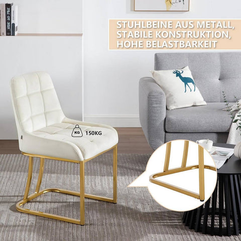 Rootz 4 Piece Set Dining Chairs - Kitchen Chair - Upholstered Chair - Ergonomic Comfort - White Velvet, Metal Frame - 39 x 45 cm Seat, 84 cm Height