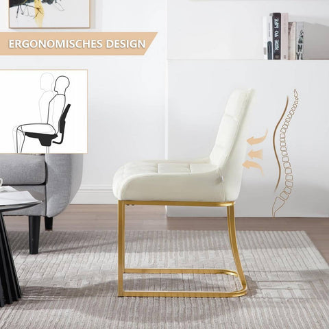 Rootz 4 Piece Set Dining Chairs - Kitchen Chair - Upholstered Chair - Ergonomic Comfort - White Velvet, Metal Frame - 39 x 45 cm Seat, 84 cm Height