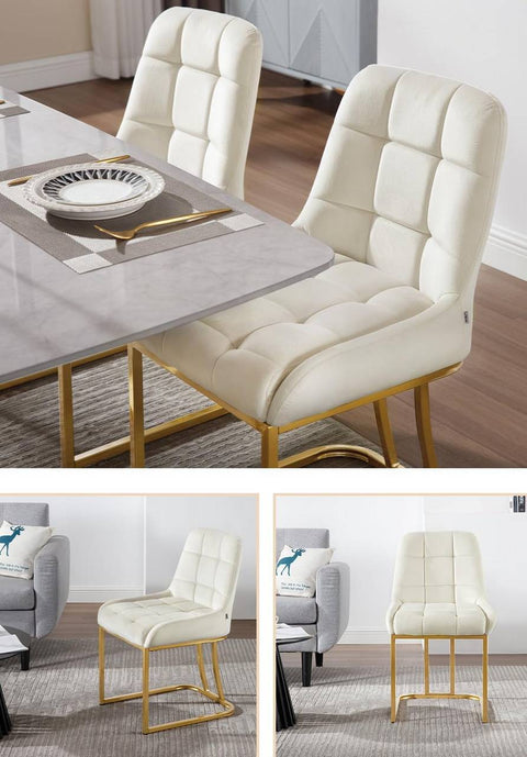 Rootz 4 Piece Set Dining Chairs - Kitchen Chair - Upholstered Chair - Ergonomic Comfort - White Velvet, Metal Frame - 39 x 45 cm Seat, 84 cm Height