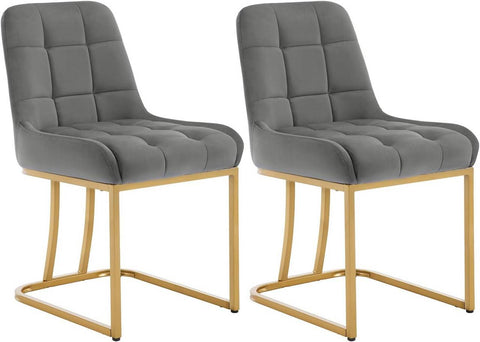 Rootz 2 Set Dining Chairs - Kitchen Chairs - Upholstered Seating - Ergonomic Comfort - Grey Velvet - 39cm x 45cm x 84cm