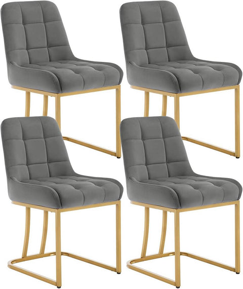 Rootz Dining Chair Set of 4 - Upholstered Chairs - Kitchen Chairs - Comfortable Velvet Seating - 39x45x84cm, Grey