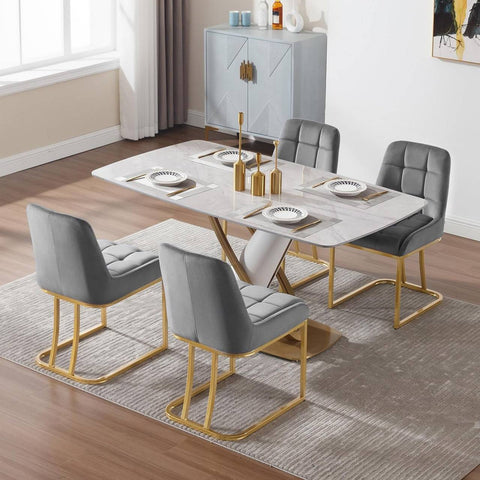 Rootz 2 Set Dining Chairs - Kitchen Chairs - Upholstered Seating - Ergonomic Comfort - Grey Velvet - 39cm x 45cm x 84cm