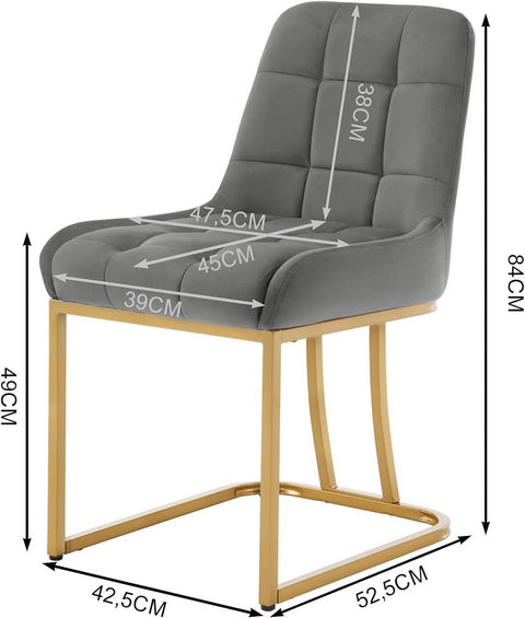 Rootz Dining Chair Set - Kitchen Chairs - Upholstered Seating - Ergonomic Comfort - 39x45cm Seat, 49cm Height - Velvet & Metal Frame - Grey