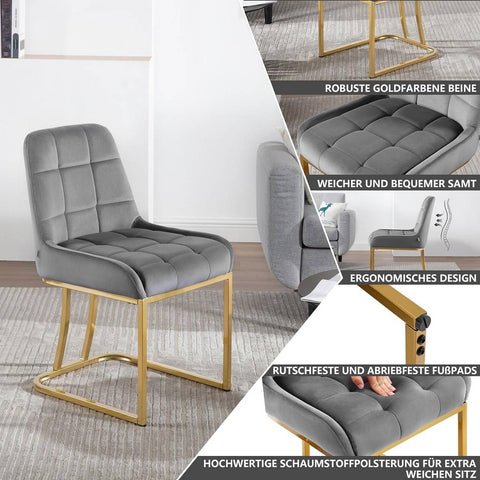 Rootz Dining Chair Set of 4 - Upholstered Chairs - Kitchen Chairs - Comfortable Velvet Seating - 39x45x84cm, Grey