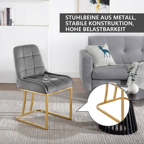 Rootz Dining Chair Set of 4 - Upholstered Chairs - Kitchen Chairs - Comfortable Velvet Seating - 39x45x84cm, Grey