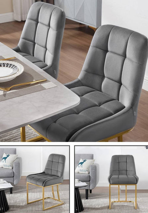 Rootz Dining Chair Set of 4 - Upholstered Chairs - Kitchen Chairs - Comfortable Velvet Seating - 39x45x84cm, Grey