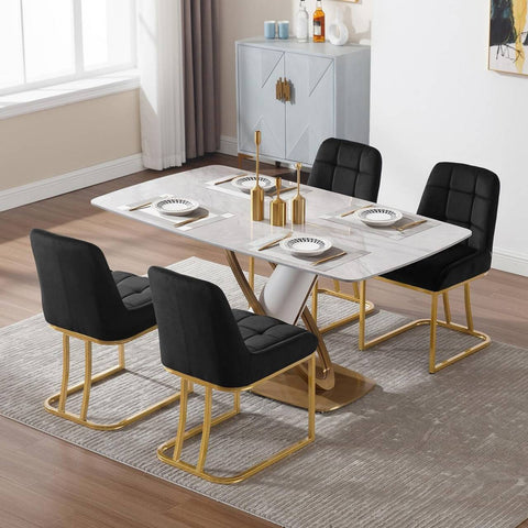 Rootz Dining Chair 6 Set - Kitchen Chair - Upholstered Chair with Metal Frame - Ergonomic Comfort - Dimensions: 39cm x 45cm x 84cm, Black