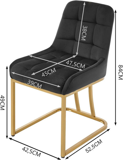 Rootz 2 Piece Set Dining Chairs - Kitchen Chair - Upholstered Chairs - Ergonomic Comfort - 39 x 45 x 84 cm - Black Velvet