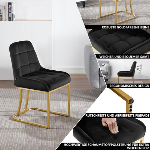 Rootz 2 Piece Set Dining Chairs - Kitchen Chair - Upholstered Chairs - Ergonomic Comfort - 39 x 45 x 84 cm - Black Velvet