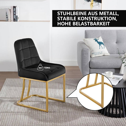 Rootz Dining Chair 6 Set - Kitchen Chair - Upholstered Chair with Metal Frame - Ergonomic Comfort - Dimensions: 39cm x 45cm x 84cm, Black