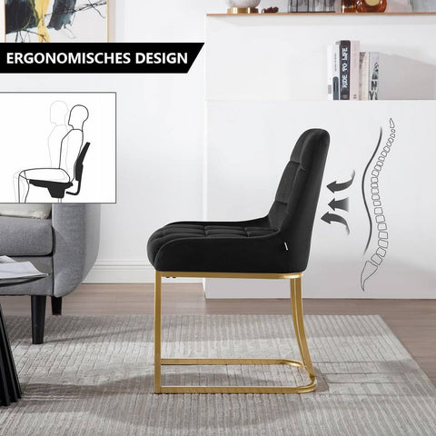 Rootz 2 Piece Set Dining Chairs - Kitchen Chair - Upholstered Chairs - Ergonomic Comfort - 39 x 45 x 84 cm - Black Velvet