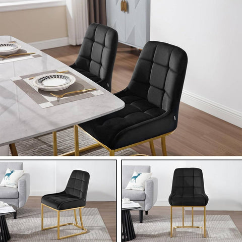 Rootz Dining Chair 6 Set - Kitchen Chair - Upholstered Chair with Metal Frame - Ergonomic Comfort - Dimensions: 39cm x 45cm x 84cm, Black