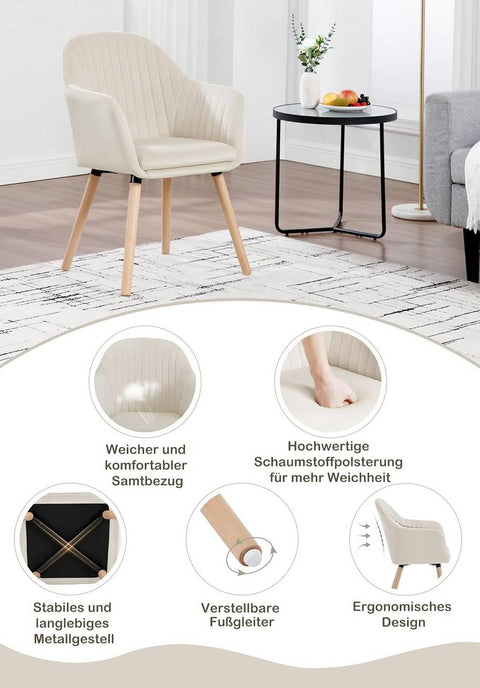 Rootz Velvet Dining Chair - Accent Chair - Upholstered Chair - High-Density Foam - Ergonomic Design - 81cm x 42cm x 47cm