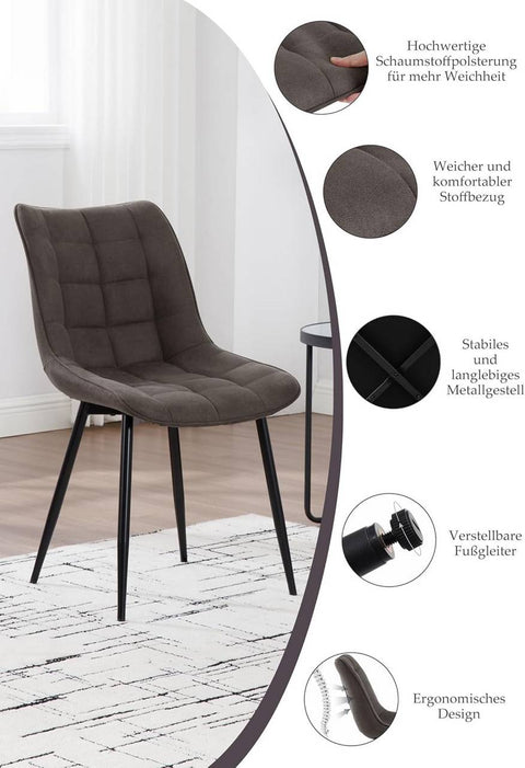 Rootz Dining Chairs Set of 2 - Kitchen Chairs - Upholstered Seats - Ergonomic Design - 85.5cm x 46.5cm x 38.5cm